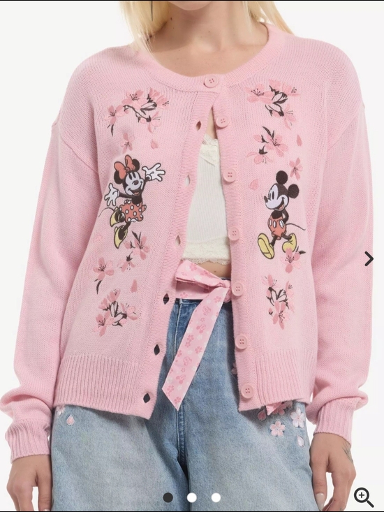 Her Universe Sweaters - DISNEY HER UNIVERSE Pink Mickey & Minnie CHERRY BLOSSOM Knit Cardigan Sweater